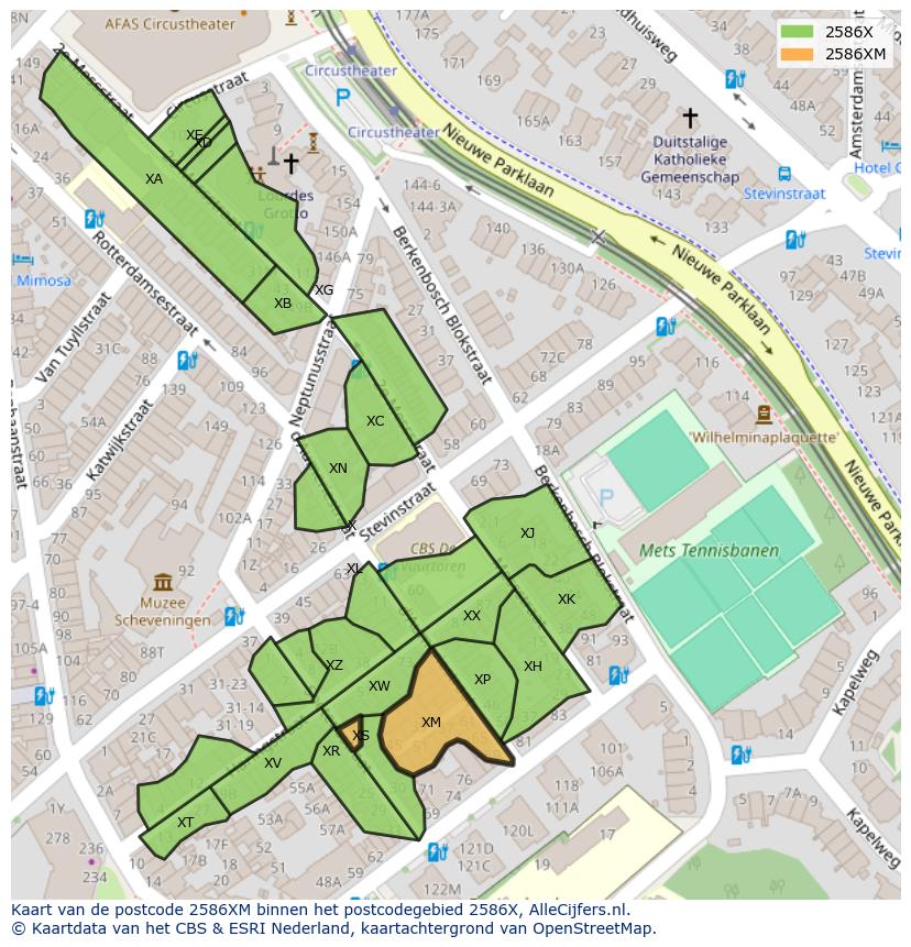Afbeelding van het postcodegebied 2586 XM op de kaart.