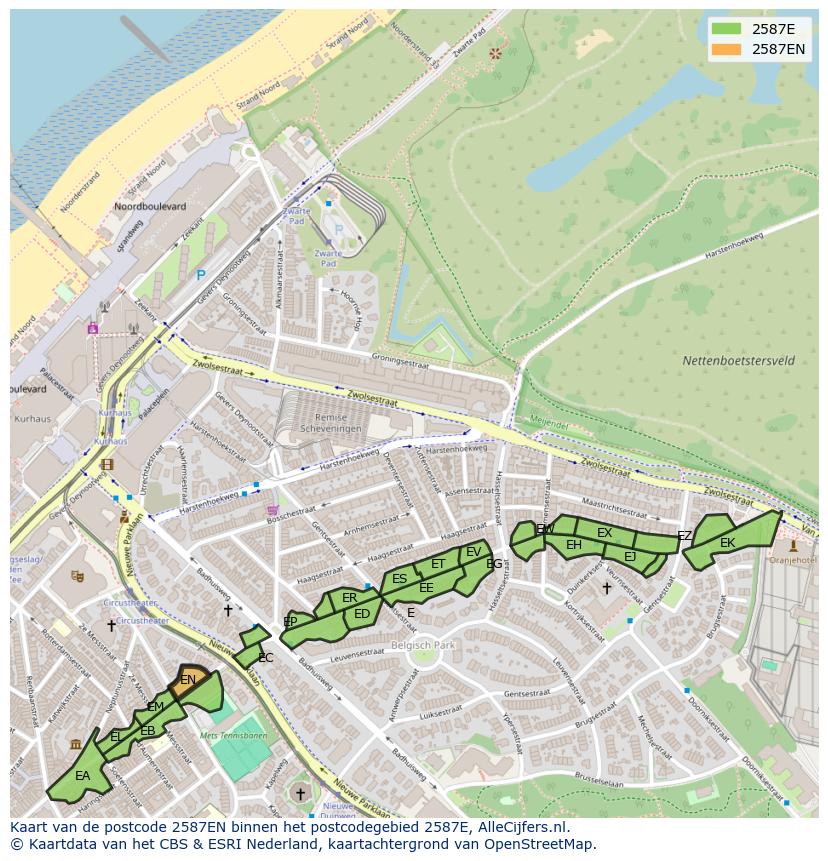 Afbeelding van het postcodegebied 2587 EN op de kaart.