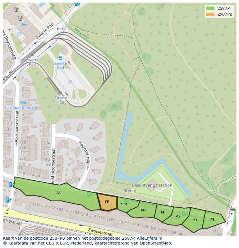 Afbeelding van het postcodegebied 2587 PB op de kaart.