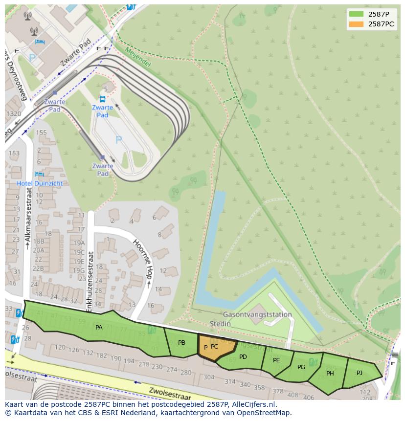 Afbeelding van het postcodegebied 2587 PC op de kaart.