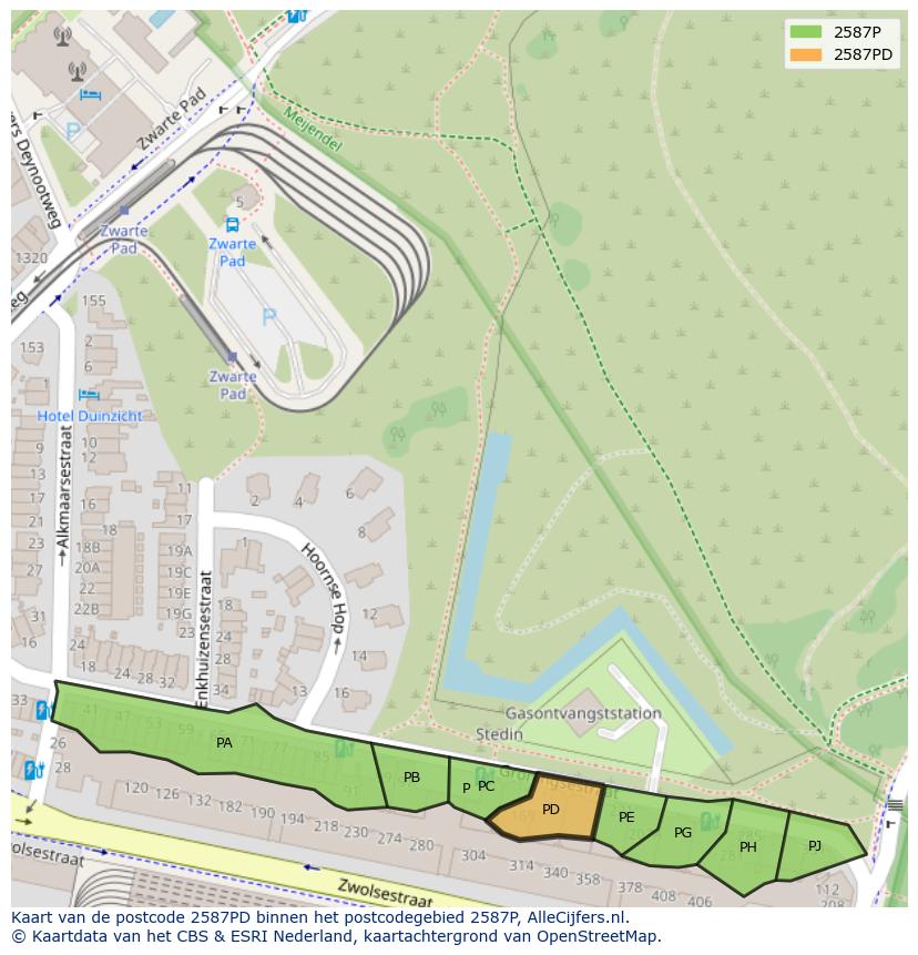 Afbeelding van het postcodegebied 2587 PD op de kaart.