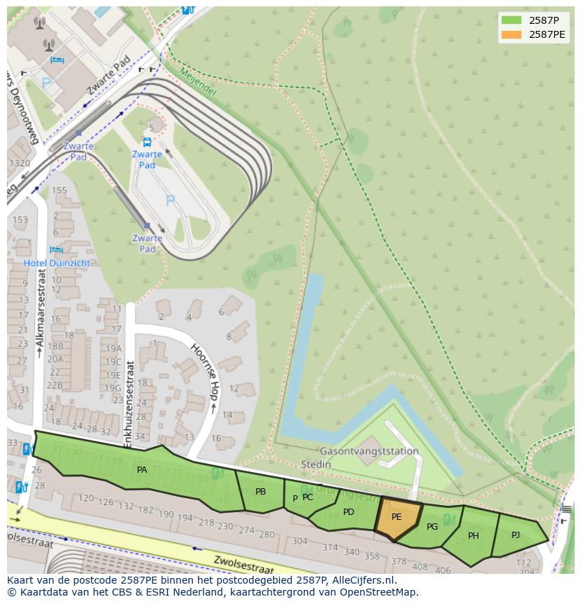 Afbeelding van het postcodegebied 2587 PE op de kaart.
