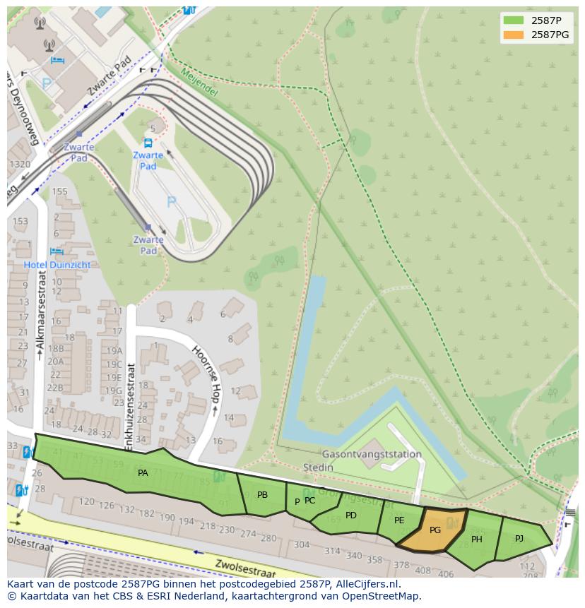 Afbeelding van het postcodegebied 2587 PG op de kaart.