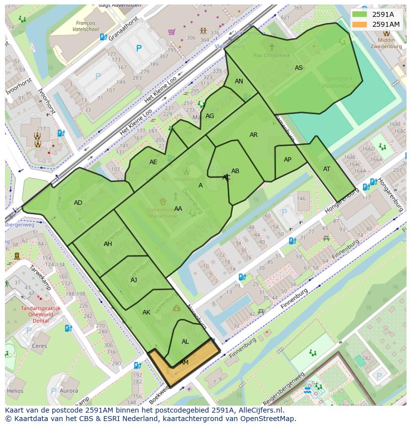 Afbeelding van het postcodegebied 2591 AM op de kaart.