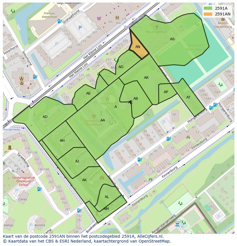 Afbeelding van het postcodegebied 2591 AN op de kaart.