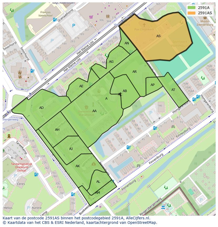 Afbeelding van het postcodegebied 2591 AS op de kaart.