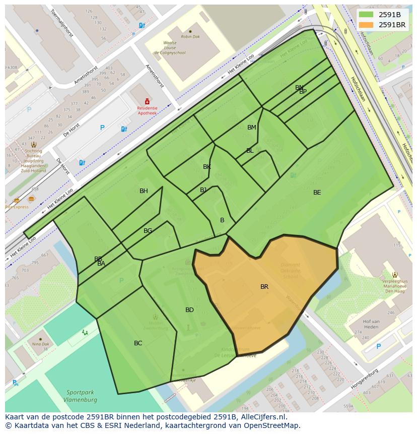Afbeelding van het postcodegebied 2591 BR op de kaart.