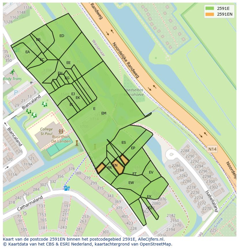 Afbeelding van het postcodegebied 2591 EN op de kaart.