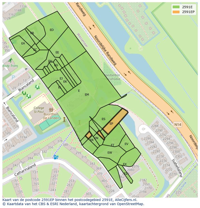 Afbeelding van het postcodegebied 2591 EP op de kaart.