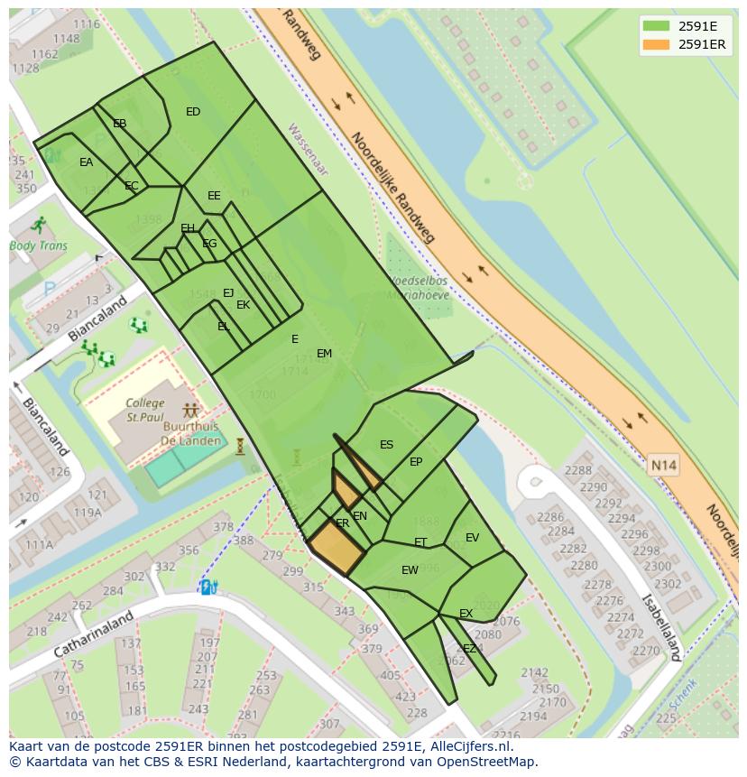 Afbeelding van het postcodegebied 2591 ER op de kaart.