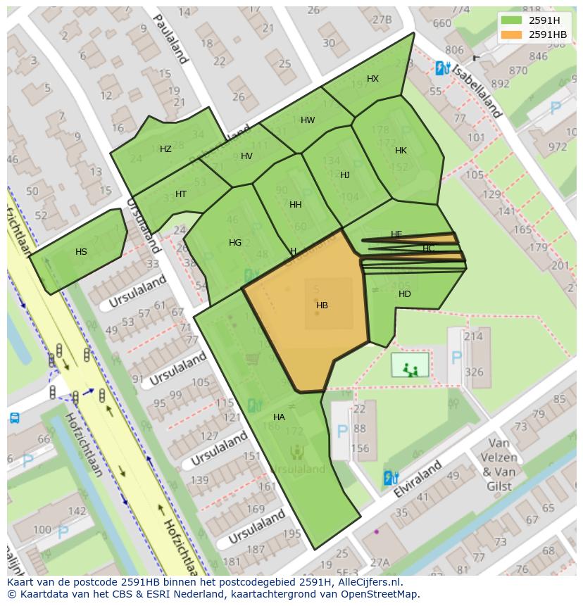 Afbeelding van het postcodegebied 2591 HB op de kaart.