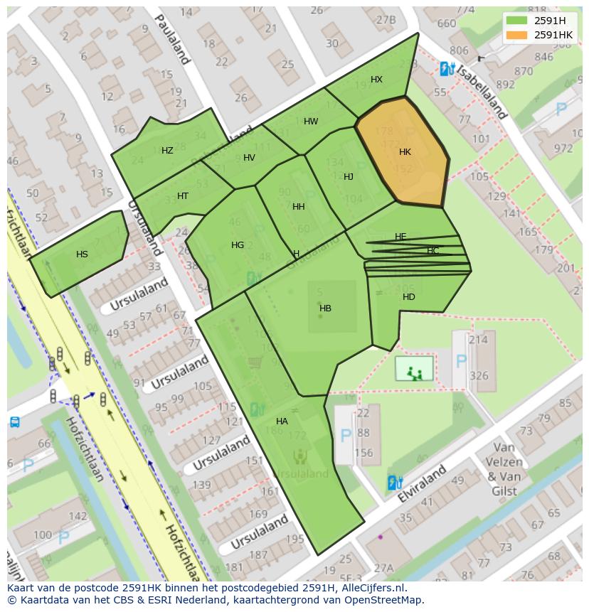 Afbeelding van het postcodegebied 2591 HK op de kaart.