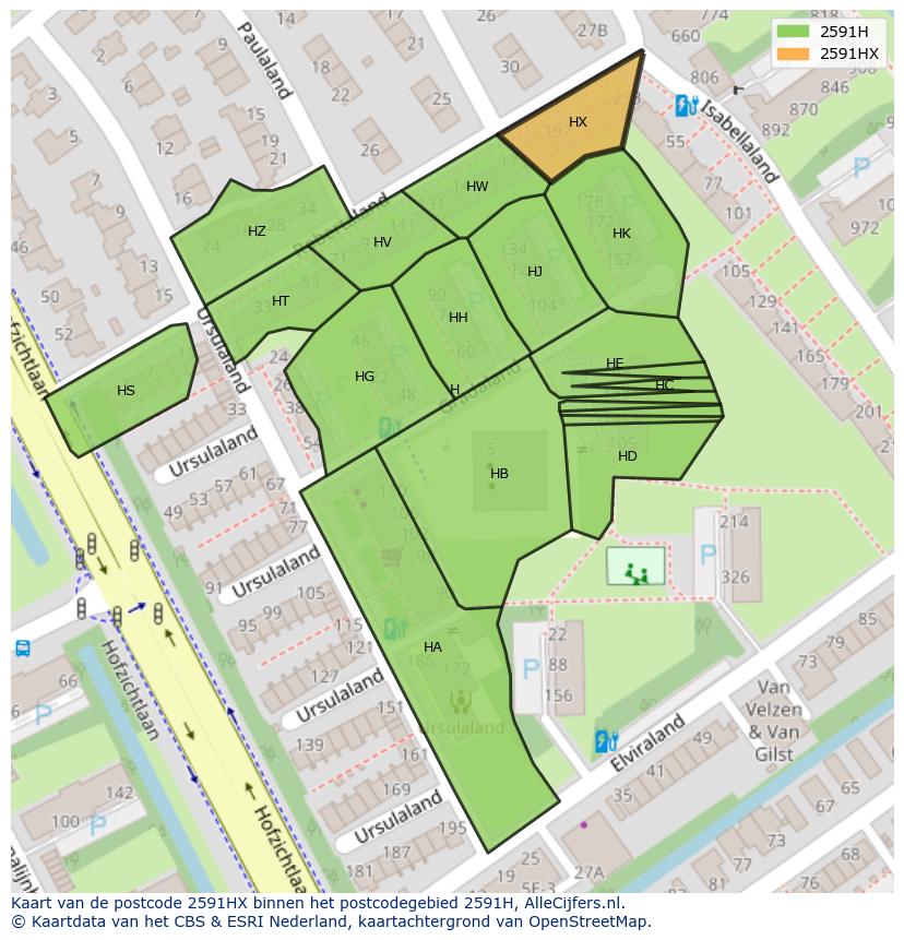 Afbeelding van het postcodegebied 2591 HX op de kaart.