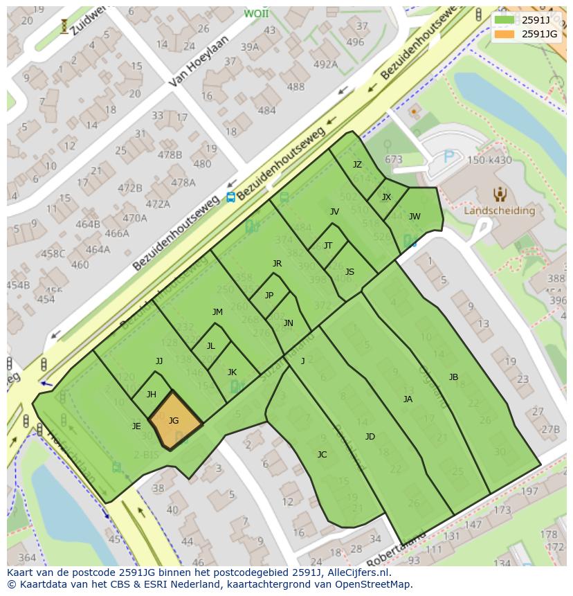 Afbeelding van het postcodegebied 2591 JG op de kaart.