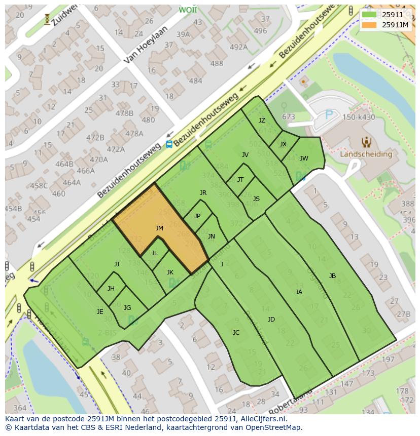 Afbeelding van het postcodegebied 2591 JM op de kaart.