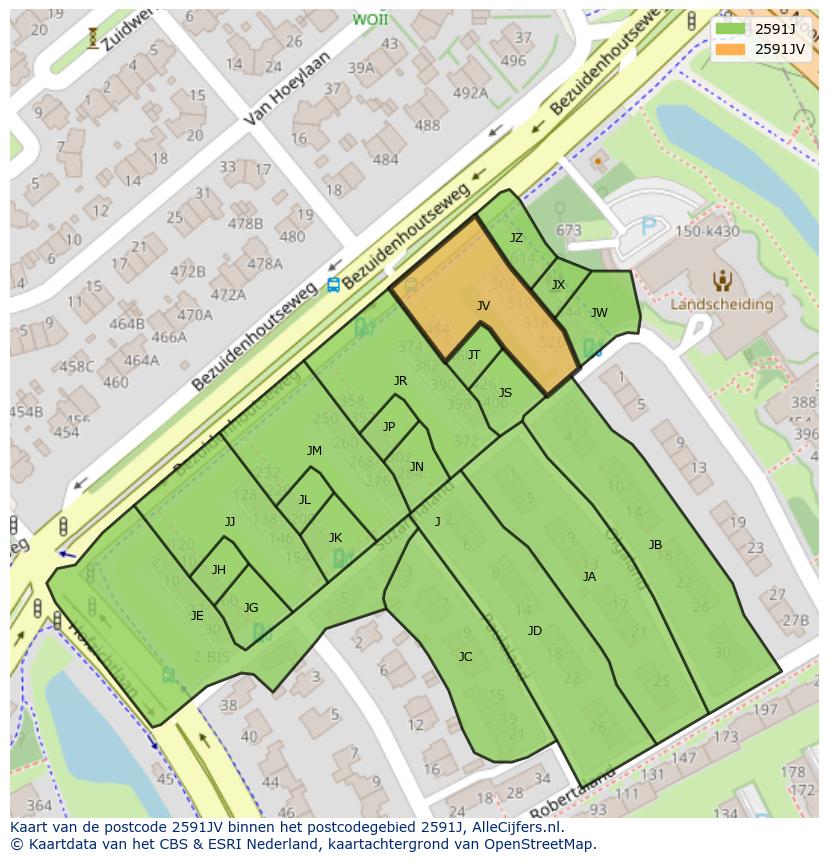 Afbeelding van het postcodegebied 2591 JV op de kaart.