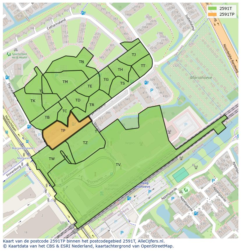 Afbeelding van het postcodegebied 2591 TP op de kaart.