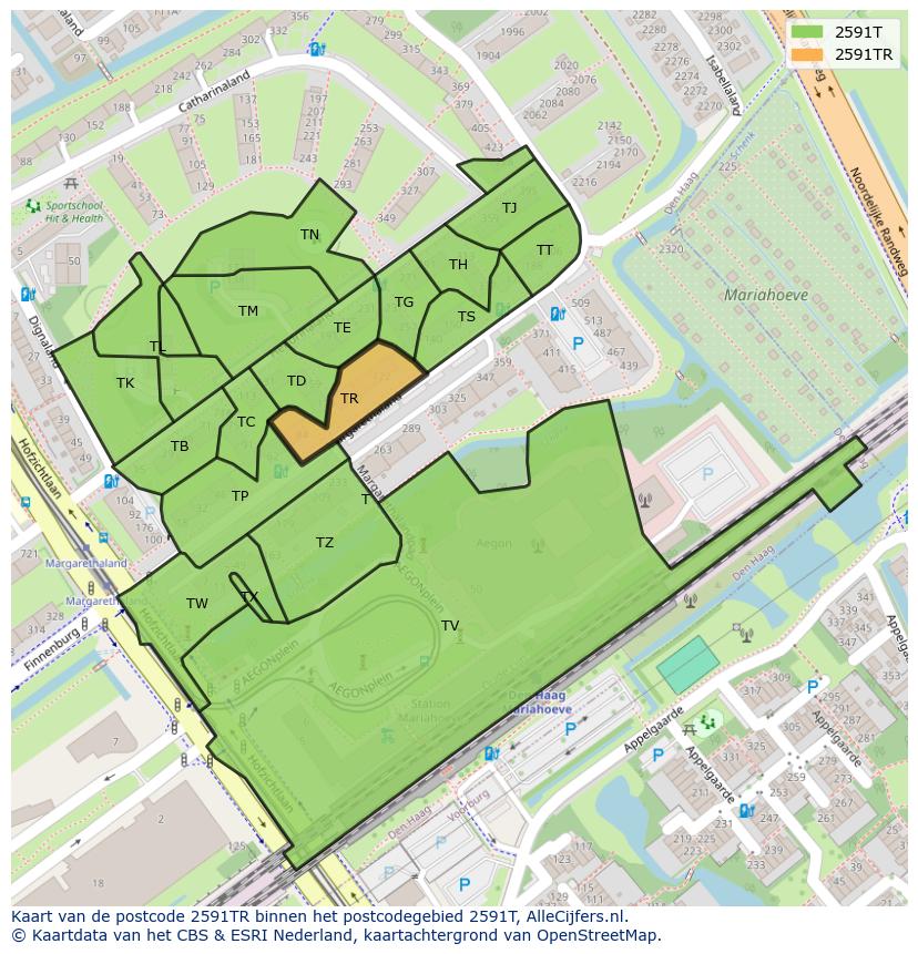 Afbeelding van het postcodegebied 2591 TR op de kaart.