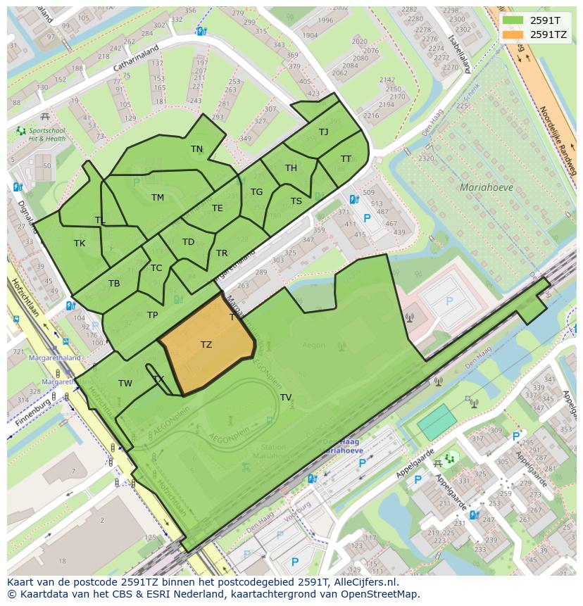 Afbeelding van het postcodegebied 2591 TZ op de kaart.