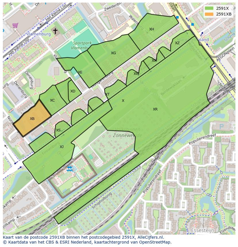 Afbeelding van het postcodegebied 2591 XB op de kaart.