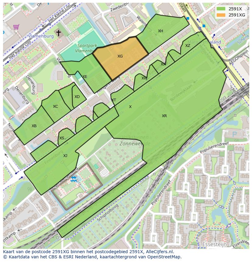 Afbeelding van het postcodegebied 2591 XG op de kaart.
