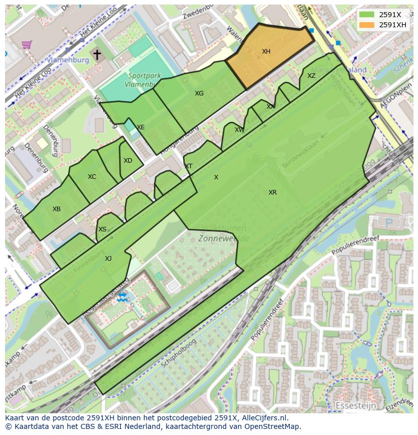 Afbeelding van het postcodegebied 2591 XH op de kaart.