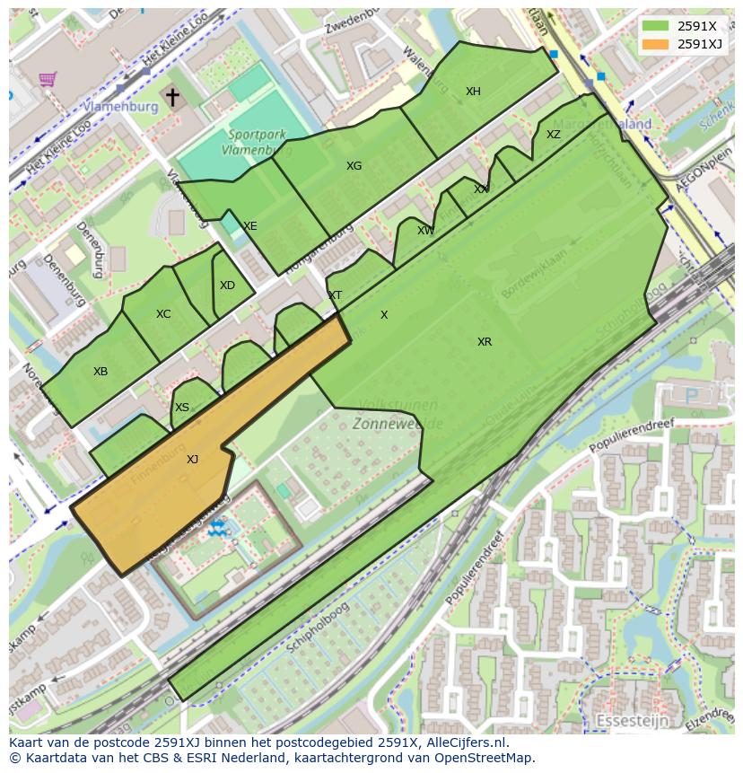 Afbeelding van het postcodegebied 2591 XJ op de kaart.
