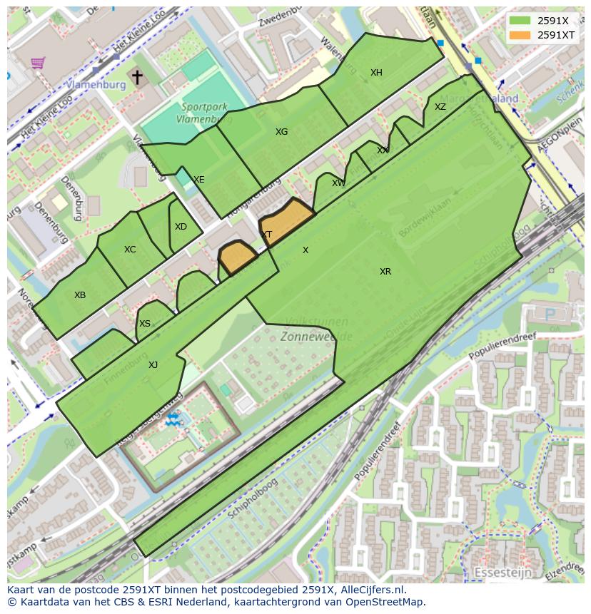 Afbeelding van het postcodegebied 2591 XT op de kaart.