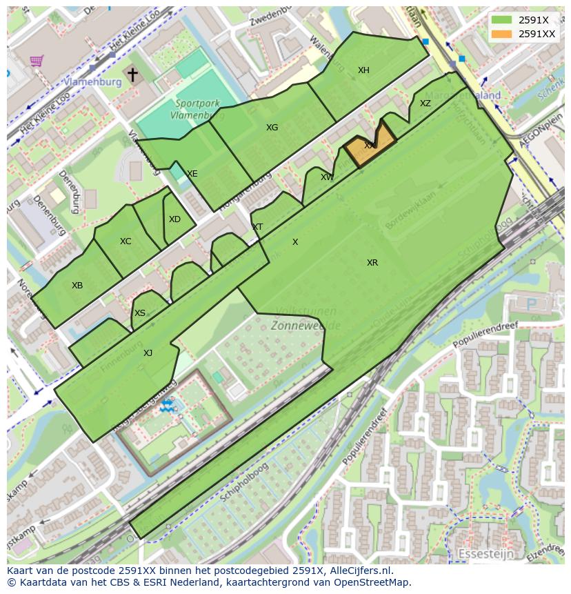 Afbeelding van het postcodegebied 2591 XX op de kaart.
