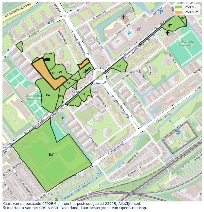 Afbeelding van het postcodegebied 2592 BM op de kaart.