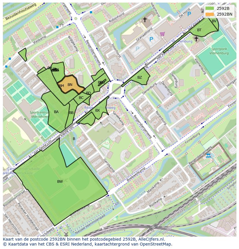 Afbeelding van het postcodegebied 2592 BN op de kaart.