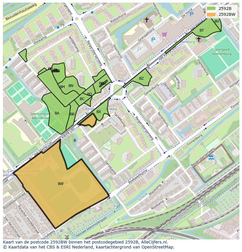 Afbeelding van het postcodegebied 2592 BW op de kaart.