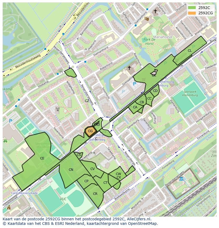Afbeelding van het postcodegebied 2592 CG op de kaart.