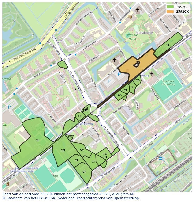 Afbeelding van het postcodegebied 2592 CK op de kaart.