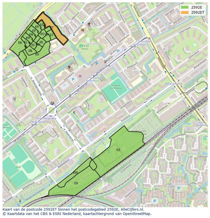 Afbeelding van het postcodegebied 2592 ET op de kaart.