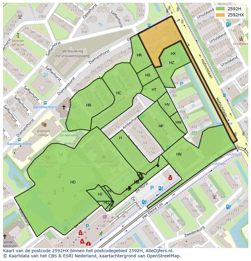 Afbeelding van het postcodegebied 2592 HX op de kaart.