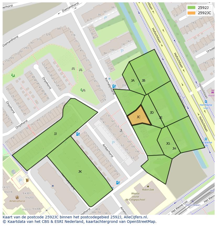 Afbeelding van het postcodegebied 2592 JC op de kaart.
