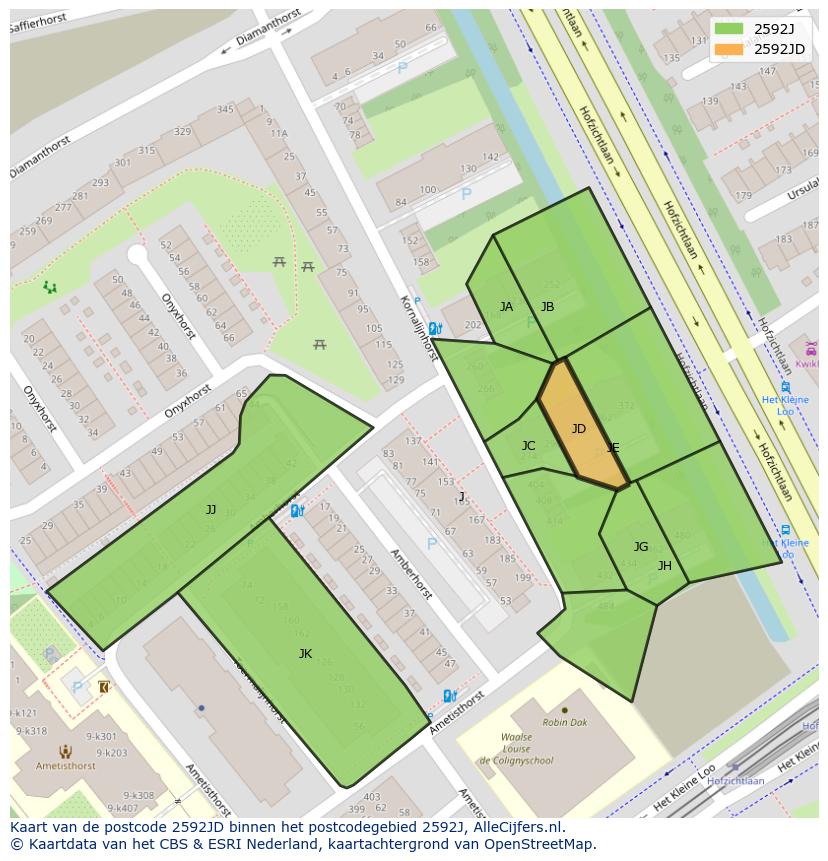 Afbeelding van het postcodegebied 2592 JD op de kaart.