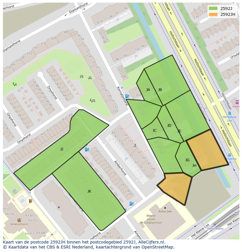 Afbeelding van het postcodegebied 2592 JH op de kaart.