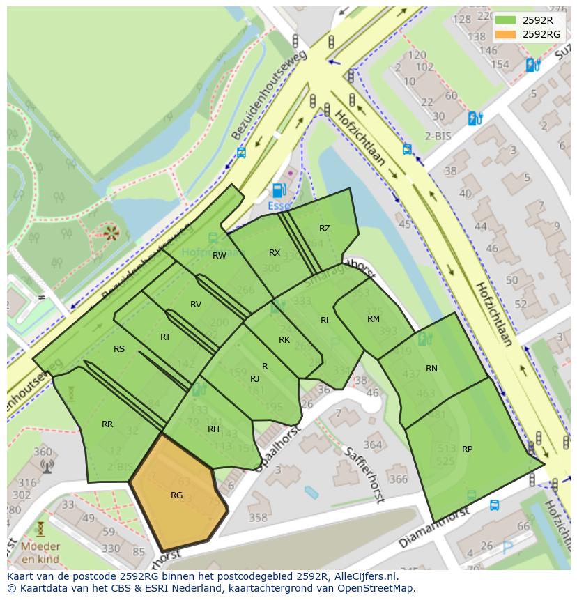 Afbeelding van het postcodegebied 2592 RG op de kaart.