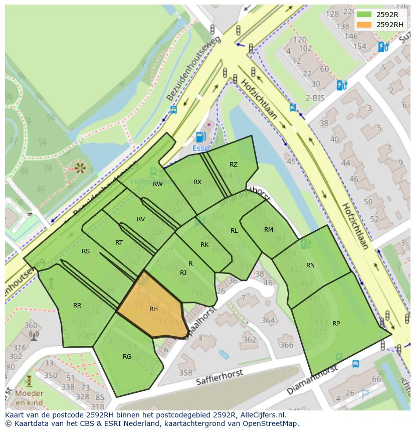 Afbeelding van het postcodegebied 2592 RH op de kaart.