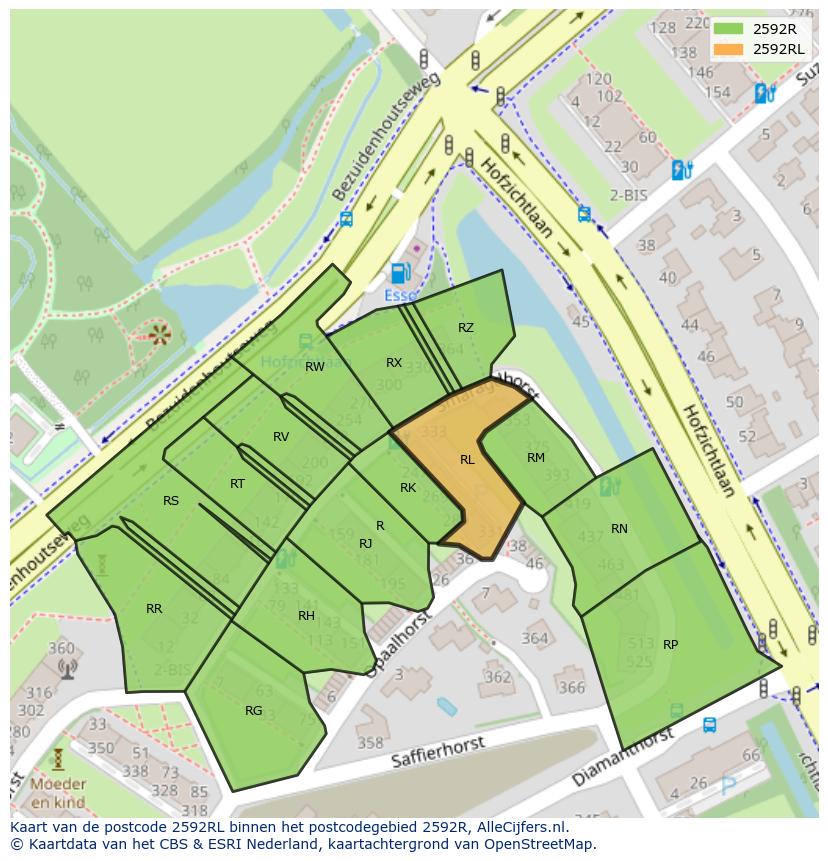 Afbeelding van het postcodegebied 2592 RL op de kaart.