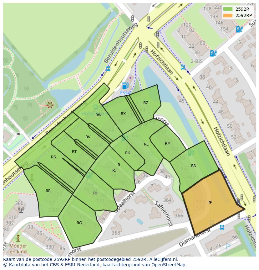 Afbeelding van het postcodegebied 2592 RP op de kaart.