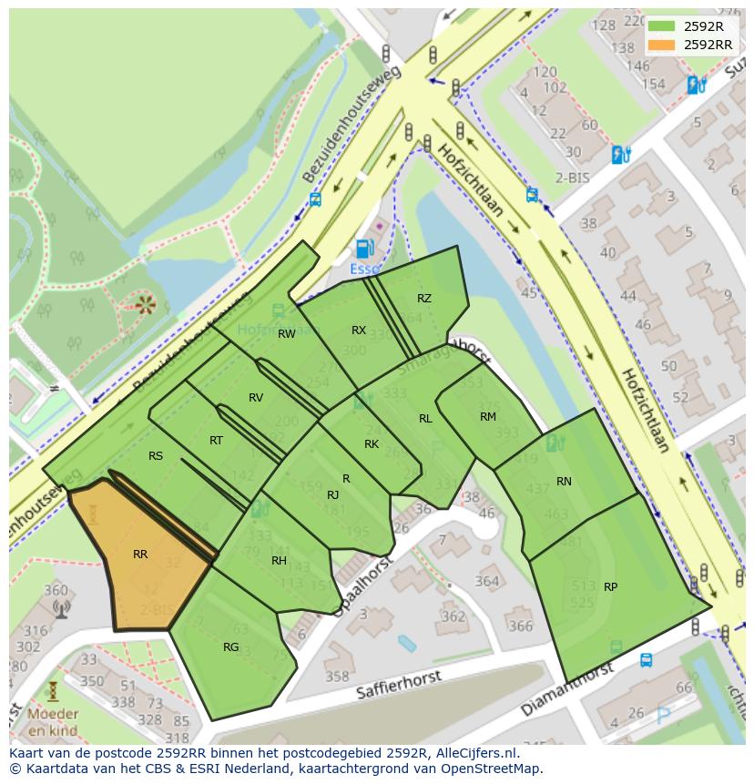 Afbeelding van het postcodegebied 2592 RR op de kaart.