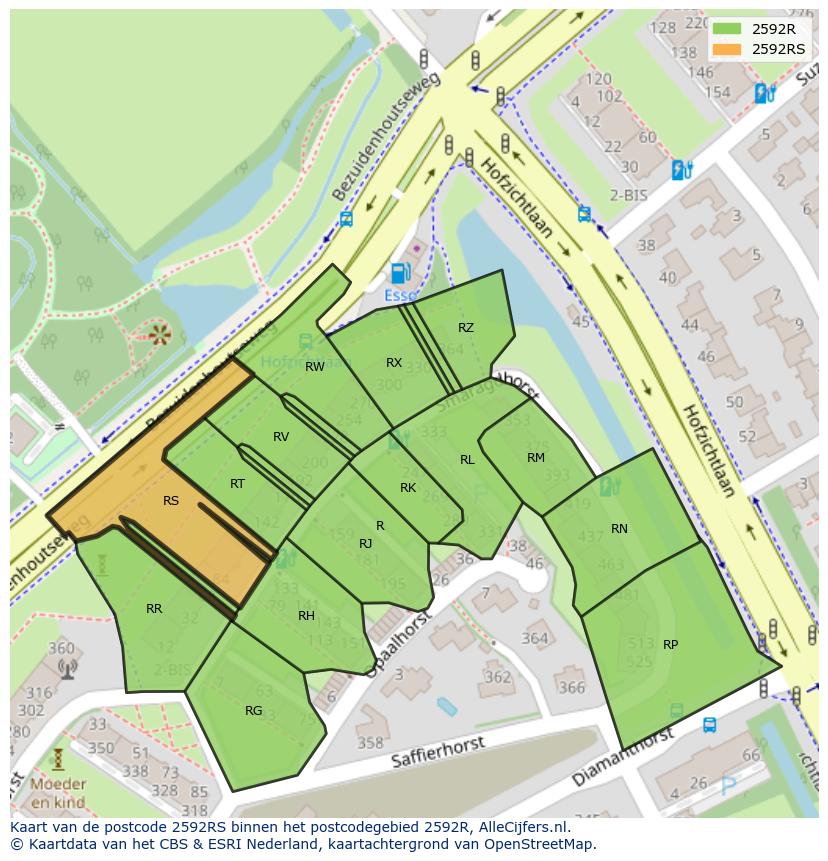 Afbeelding van het postcodegebied 2592 RS op de kaart.