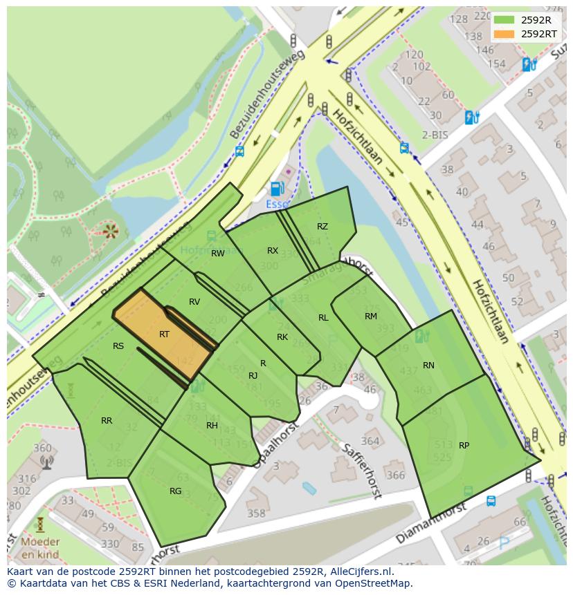 Afbeelding van het postcodegebied 2592 RT op de kaart.