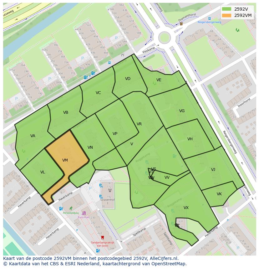 Afbeelding van het postcodegebied 2592 VM op de kaart.