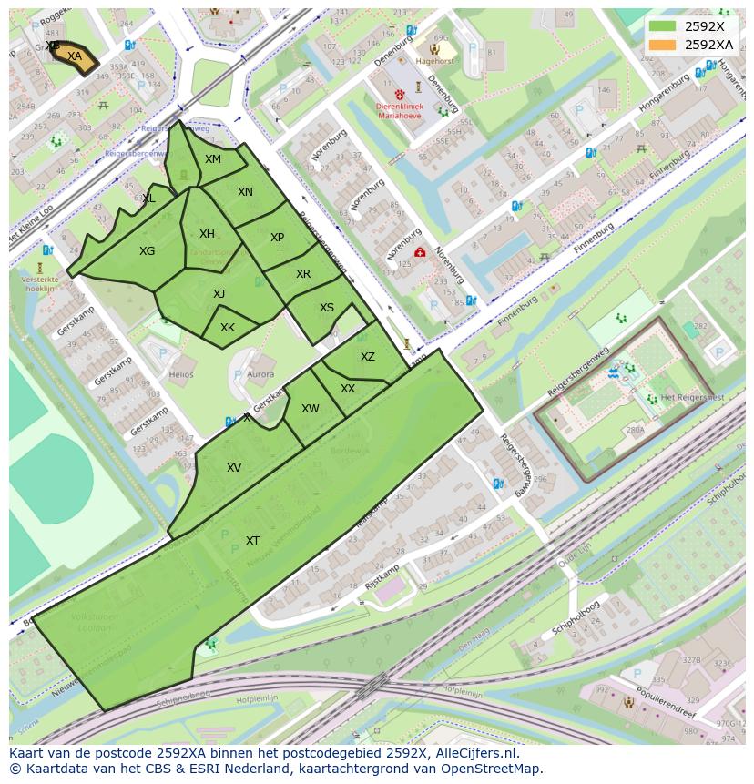 Afbeelding van het postcodegebied 2592 XA op de kaart.
