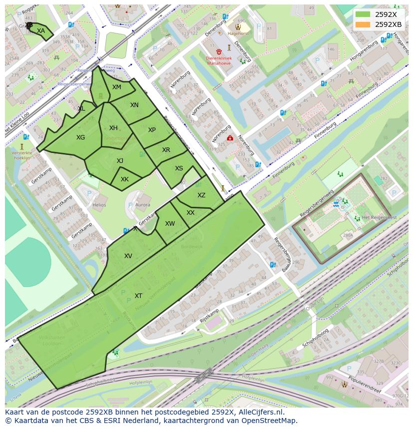 Afbeelding van het postcodegebied 2592 XB op de kaart.