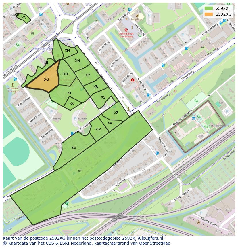 Afbeelding van het postcodegebied 2592 XG op de kaart.
